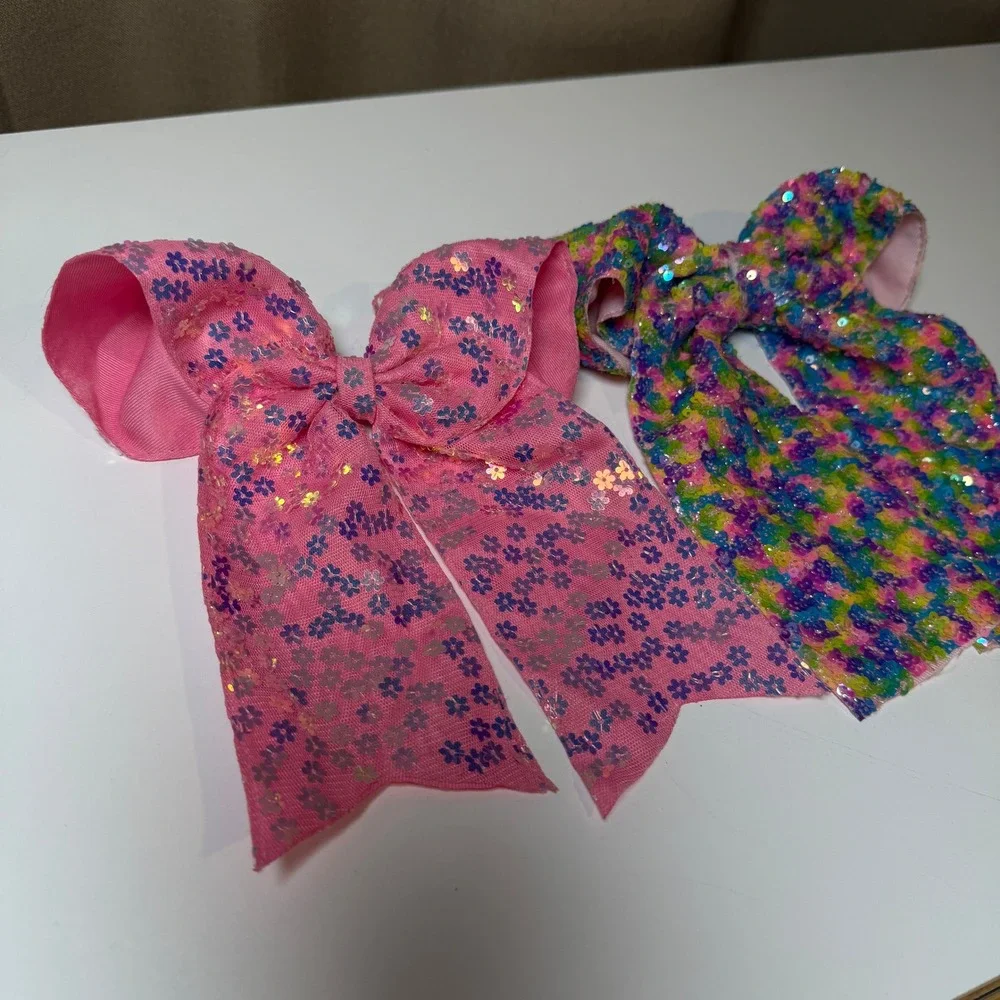 Kids Sparkly‎ Sequin Bow Hair Clip Set Pink Floral Rainbow Fun Accessory
